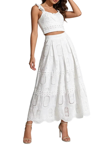 Ensemble deux-pièces top et jupe midi en dentelle BLEU DE RIO