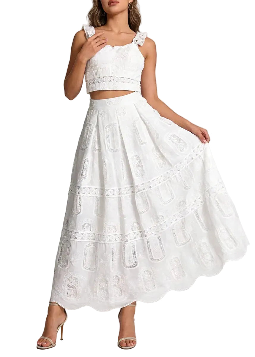 Carolina - Ensemble deux-pièces top et jupe midi en dentelle