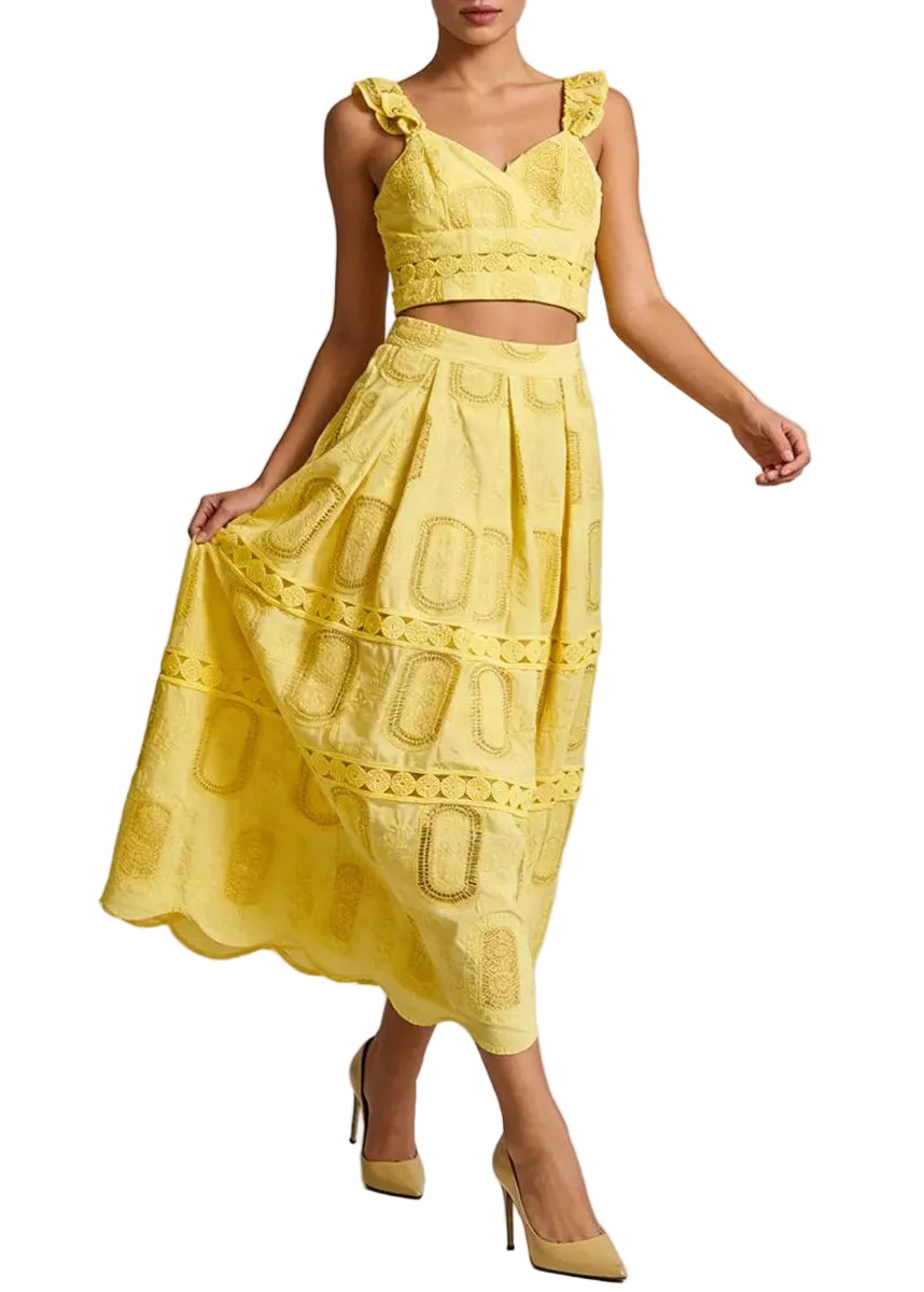 Ensemble deux-pièces top et jupe midi en dentelle BLEU DE RIO