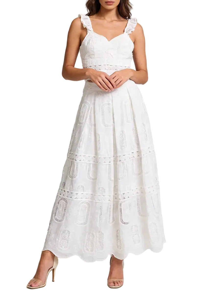 Ensemble deux-pièces top et jupe midi en dentelle BLEU DE RIO