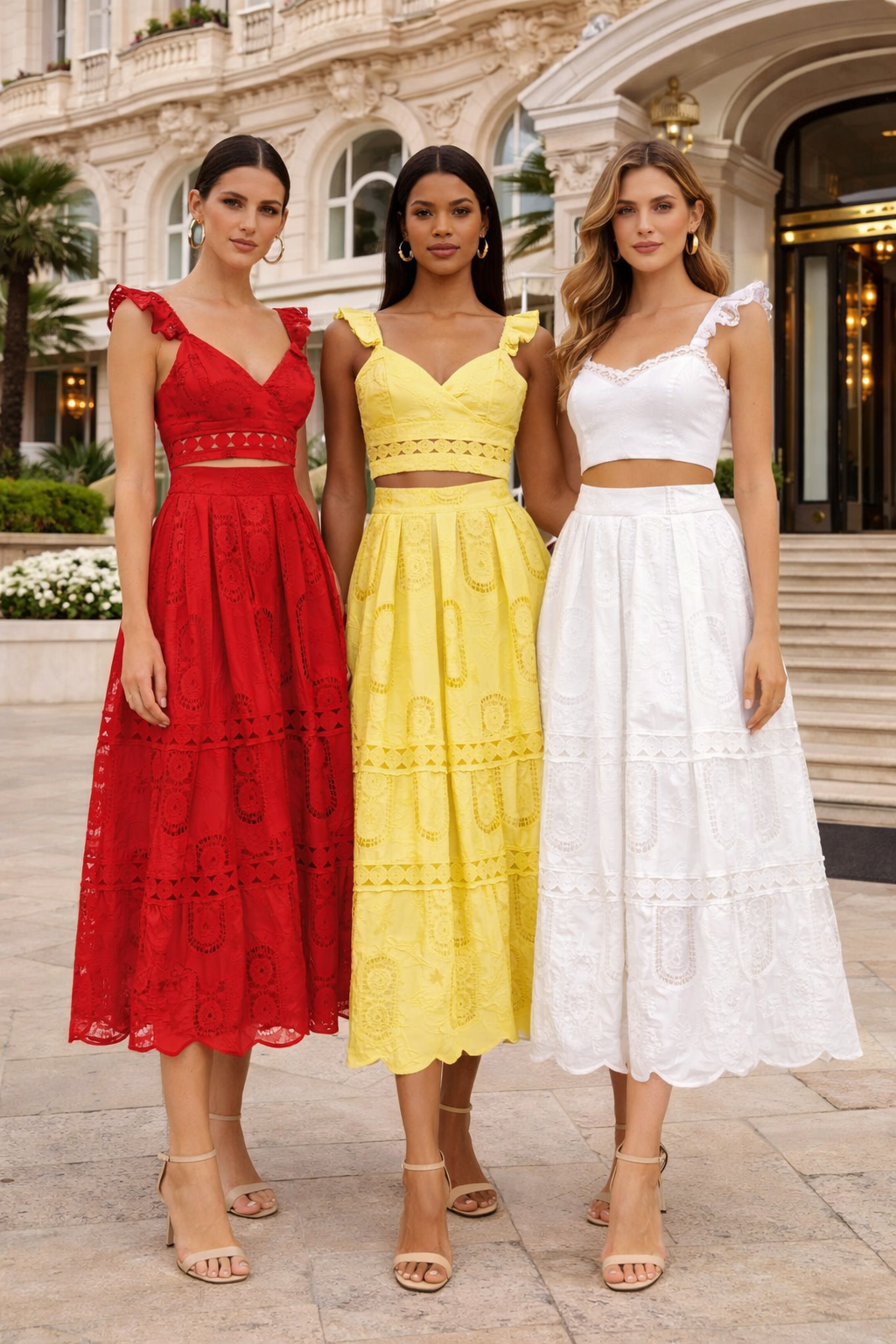 Carolina - Ensemble deux-pièces top et jupe midi en dentelle