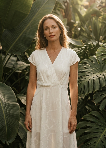 Robe Lucie En Jacquard Blanc 100% Soie De Mûrier