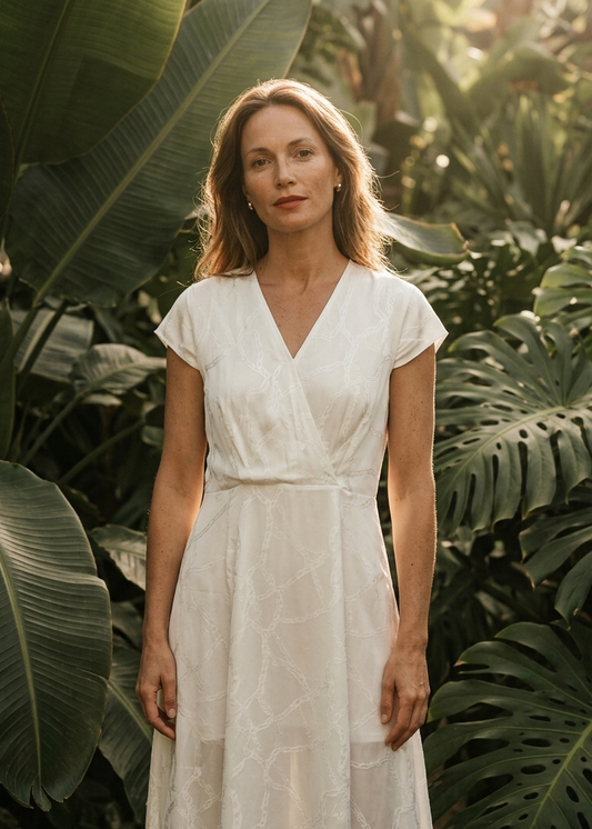 Robe Lucie En Jacquard Blanc 100% Soie De Mûrier