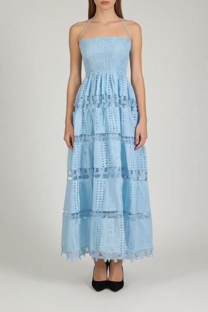 Lucie - Robe longue dos nu en dentelle ajourée