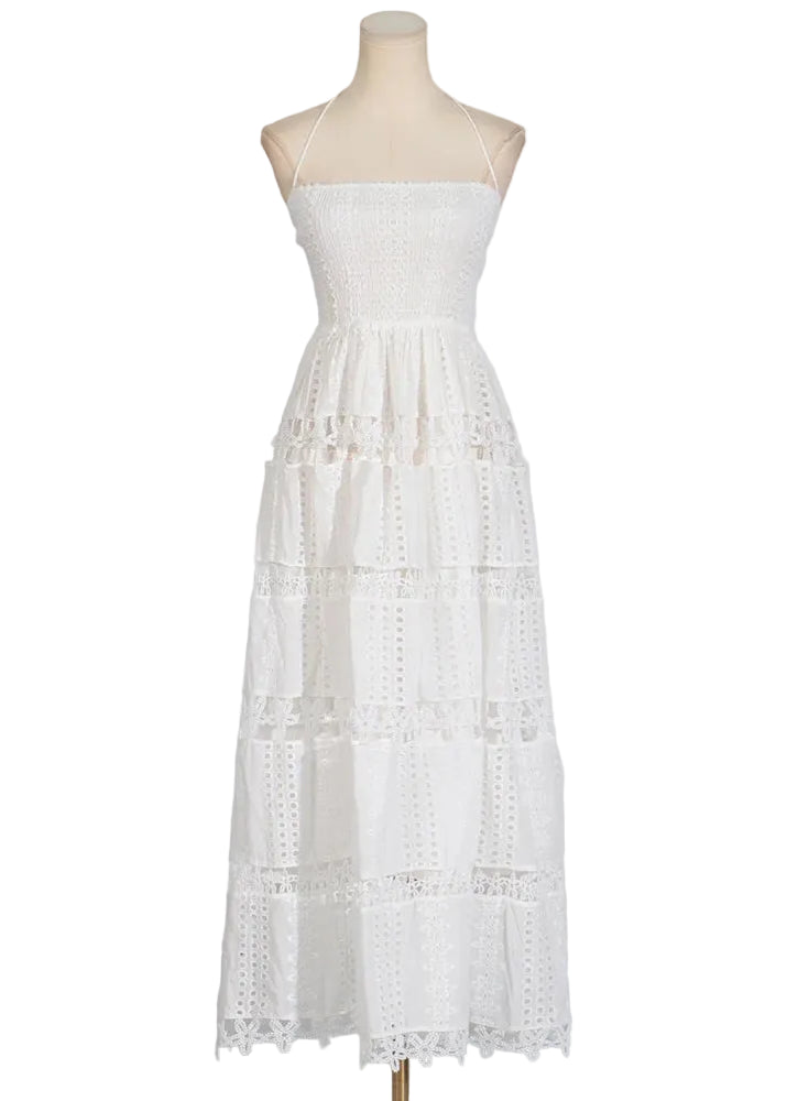 Lucie - Robe longue dos nu en dentelle ajourée