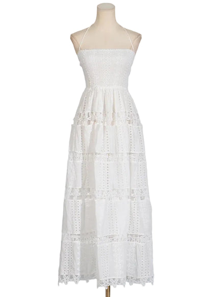 Lucie - Robe longue dos nu en dentelle ajourée