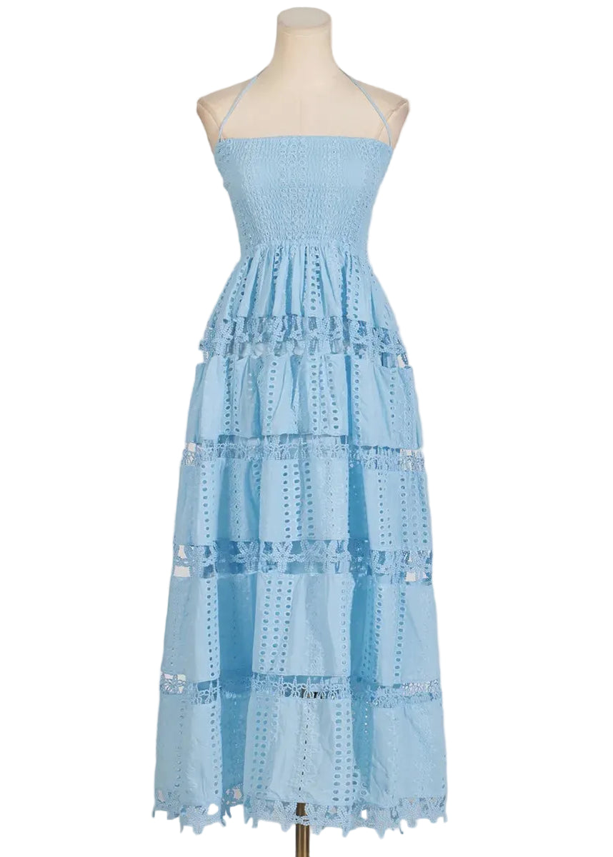 Lucie - Robe longue dos nu en dentelle ajourée