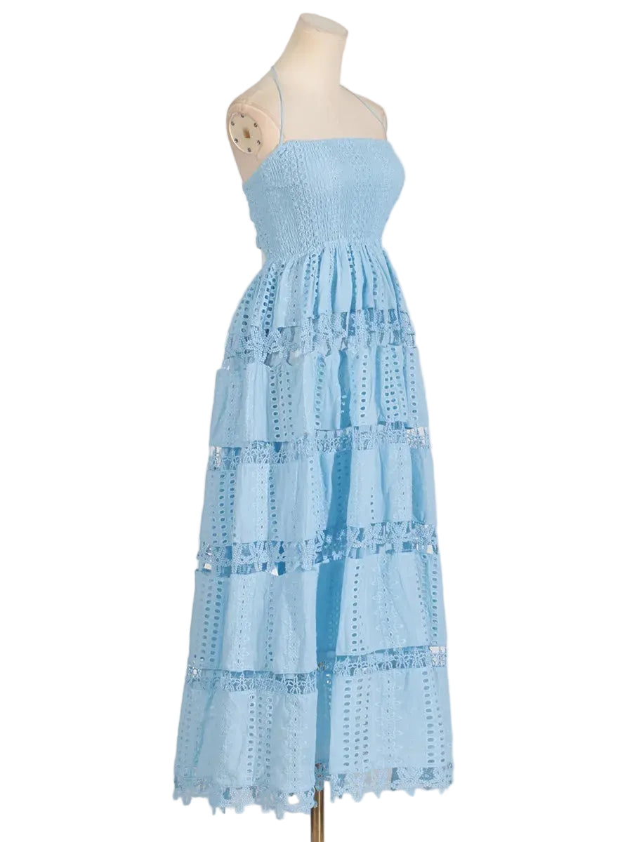 Lucie - Robe longue dos nu en dentelle ajourée