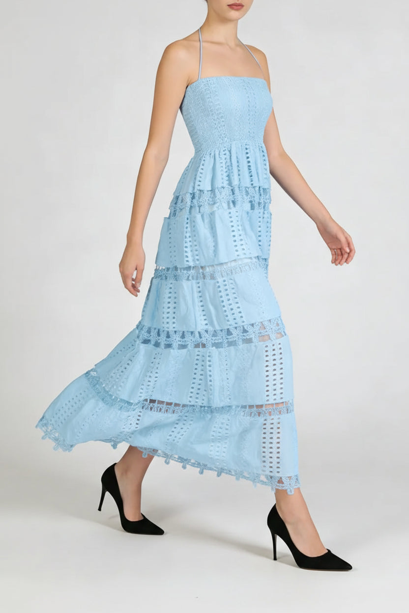 Lucie - Robe longue dos nu en dentelle ajourée