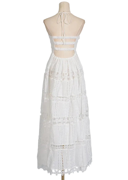 Lucie - Robe longue dos nu en dentelle ajourée