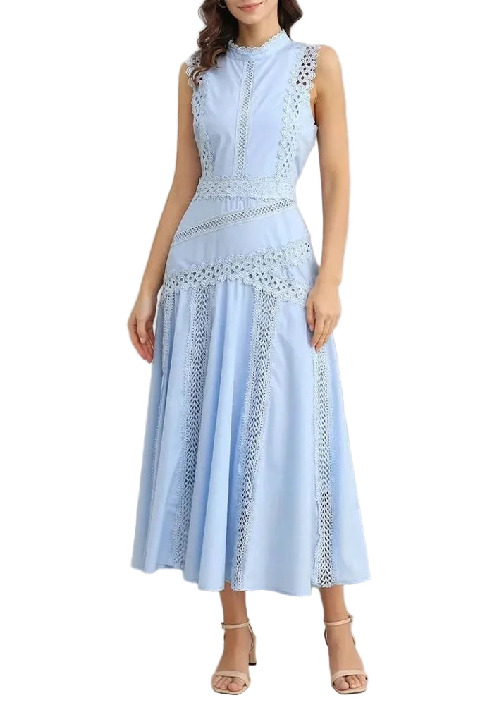 Robe longue sans manches en dentelle ajourée