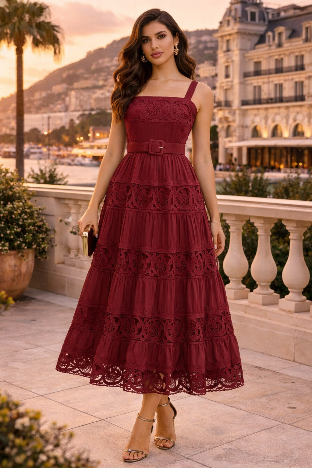 Charlotte - Robe midi en dentelle ajourée à bretelles