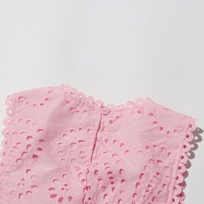 Hollow-Out Two-Piece Set Sleeveless Top & High-Waist Skirt