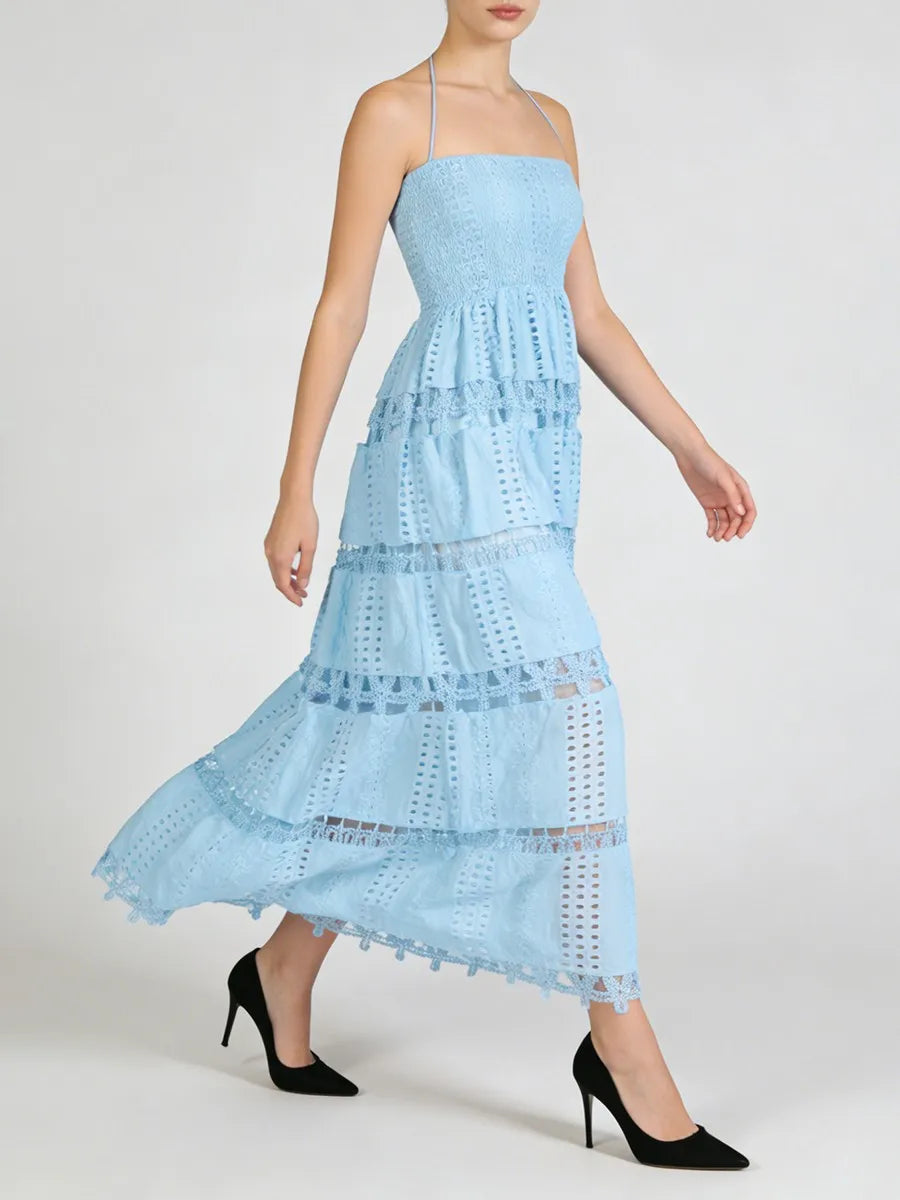 Lucie - Dress with thin straps and Richelieu lace