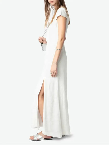 Robe Lucie En Jacquard Blanc 100% Soie De Mûrier