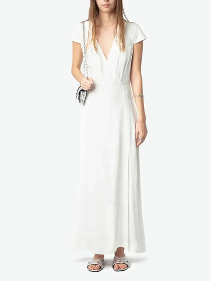 Robe Lucie En Jacquard Blanc 100% Soie De Mûrier