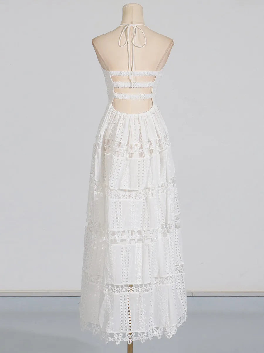 Lucie - Dress with thin straps and Richelieu lace