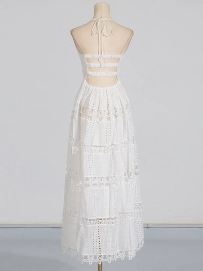 Lucie - Dress with thin straps and Richelieu lace