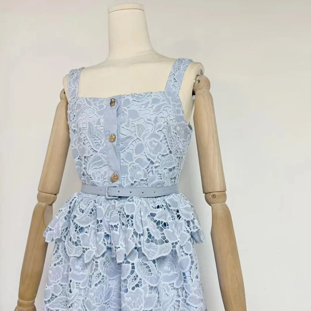 Magalie - Robe Courte à Volant En Dentelle Richelieu