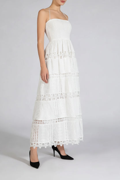 Lucie - Robe longue dos nu en dentelle ajourée