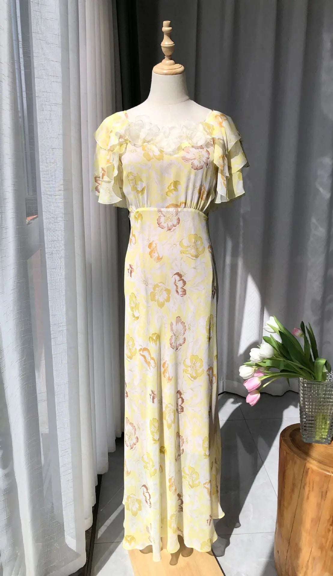 Robe Charlotte Manches À Volant 100% Soie De Mûrier