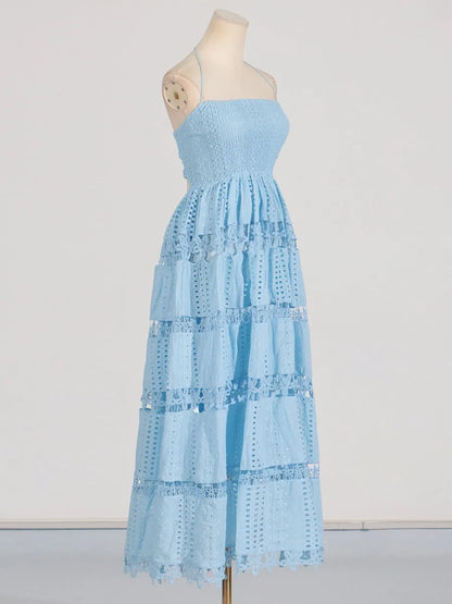 Lucie - Dress with thin straps and Richelieu lace