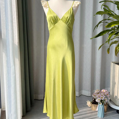 Robe Clarisse Fines Bretelles à Dentelle 100% Soie De Mûrier