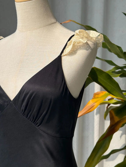 Robe Clarisse Fines Bretelles à Dentelle 100% Soie De Mûrier