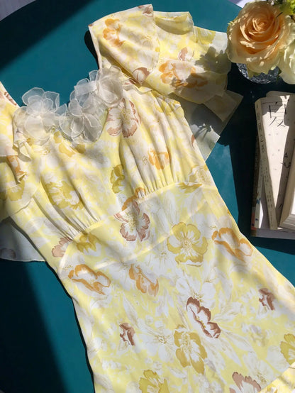 Robe Charlotte Manches À Volant 100% Soie De Mûrier