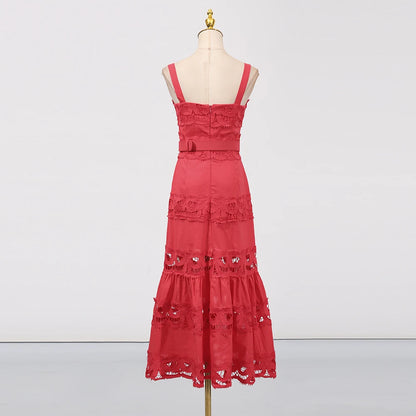 Square Neck Sleeveless Patchwork Lace Dress