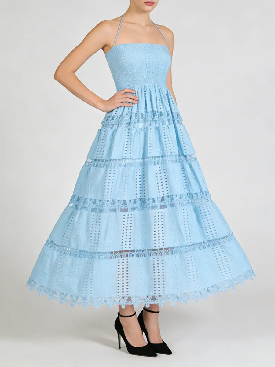 Lucie - Dress with thin straps and Richelieu lace