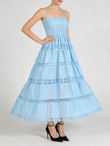 Lucie - Dress with thin straps and Richelieu lace