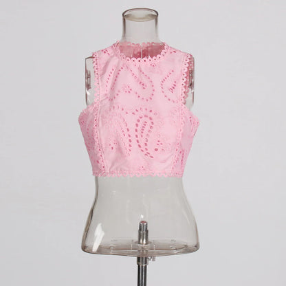 Hollow-Out Two-Piece Set Sleeveless Top & High-Waist Skirt