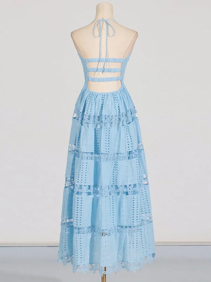 Lucie - Dress with thin straps and Richelieu lace