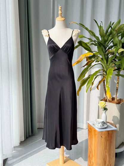 Robe Clarisse Fines Bretelles à Dentelle 100% Soie De Mûrier