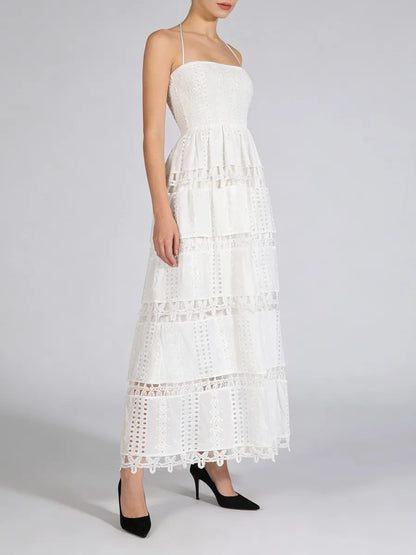 Lucie - Dress with thin straps and Richelieu lace