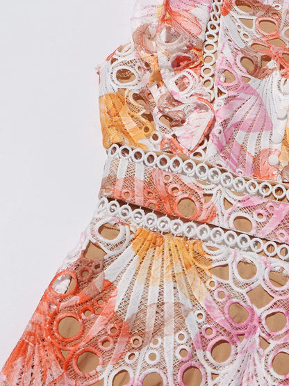 Hollow Out Temperament Dress Garden Print