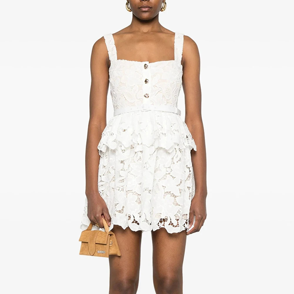 Magalie - Robe Courte à Volant En Dentelle Richelieu