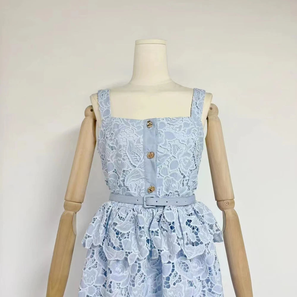 Magalie - Robe Courte à Volant En Dentelle Richelieu