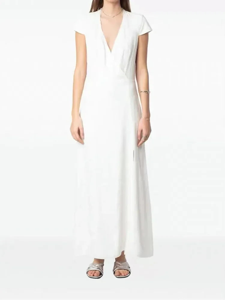 Robe Lucie En Jacquard Blanc 100% Soie De Mûrier