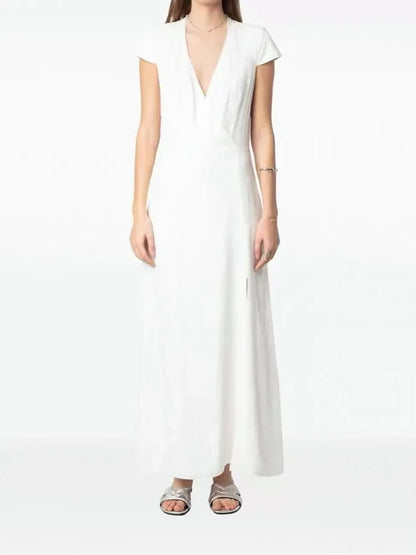 Robe Lucie En Jacquard Blanc 100% Soie De Mûrier