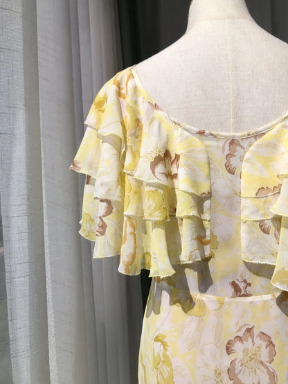 Robe Charlotte Manches À Volant 100% Soie De Mûrier