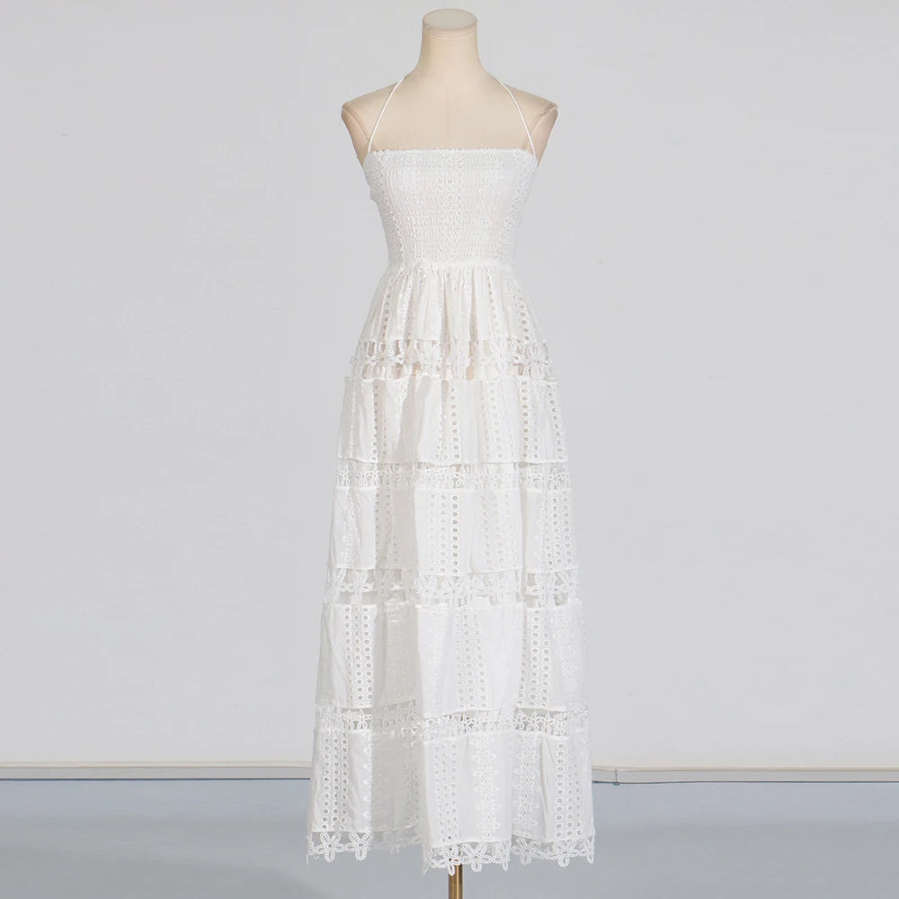 Lucie - Dress with thin straps and Richelieu lace