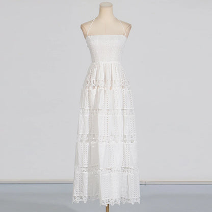 Lucie - Dress with thin straps and Richelieu lace