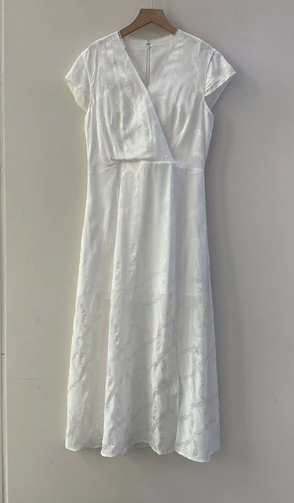 Robe Lucie En Jacquard Blanc 100% Soie De Mûrier