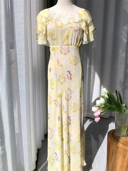 Robe Charlotte Manches À Volant 100% Soie De Mûrier