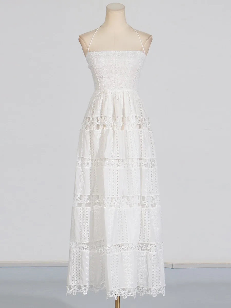 Lucie - Dress with thin straps and Richelieu lace