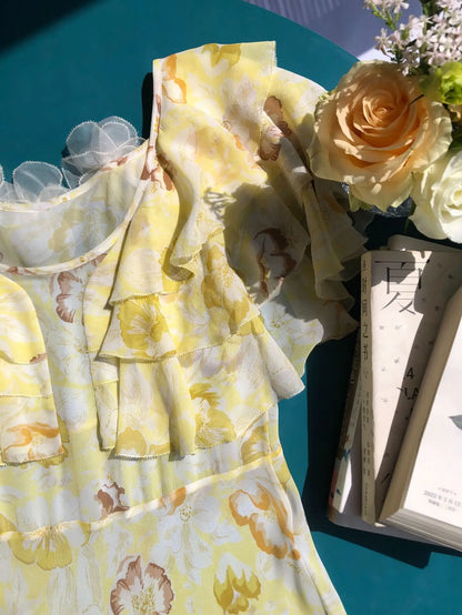 Robe Charlotte Manches À Volant 100% Soie De Mûrier