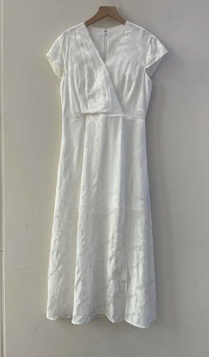 Robe Lucie En Jacquard Blanc 100% Soie De Mûrier