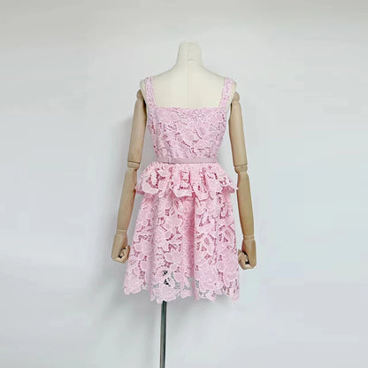 Magalie - Robe Courte à Volant En Dentelle Richelieu